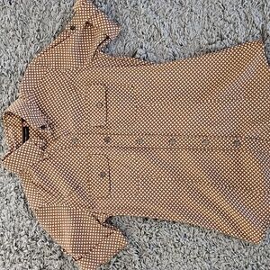 New York & Company Women's Retro Cognac Geometric Button-Down SS Shirt, XS